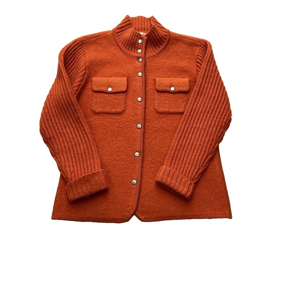Wondrawool‎ Cardigan Jacket Womens Medium Rust Orange Knitwear Wool Vintage